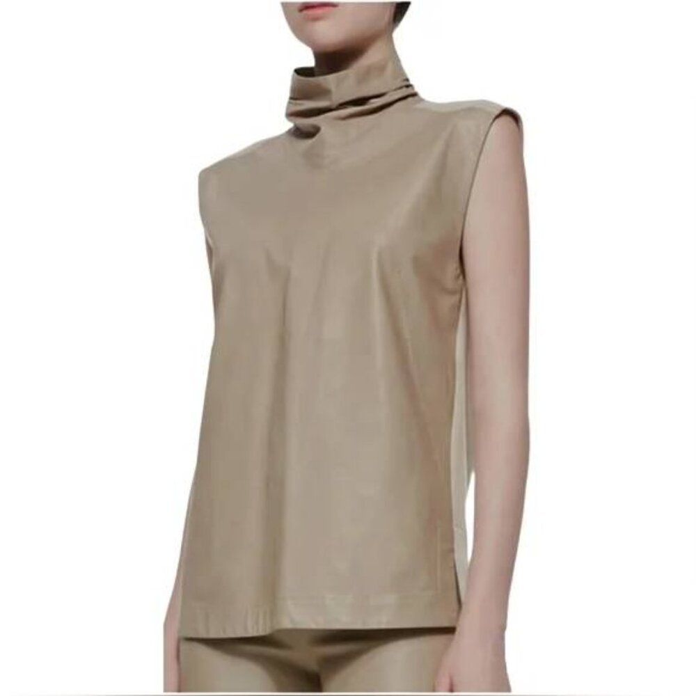 Helmut Lang AW14 Beige Tilt Leather High-Neck Top